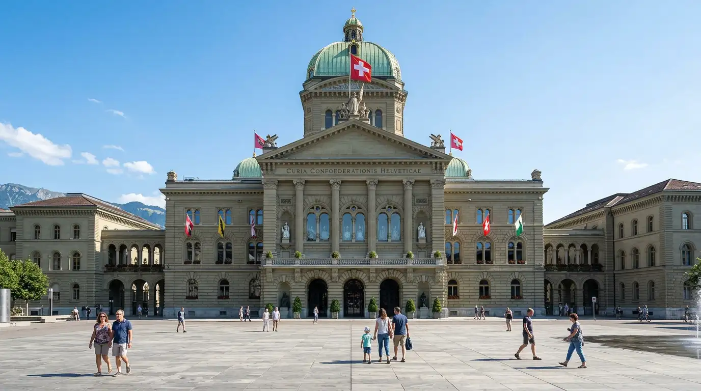Schweizer Bundeshaus in Bern als Symbol der Geldspielgesetz-Regulierung für Sportwetten